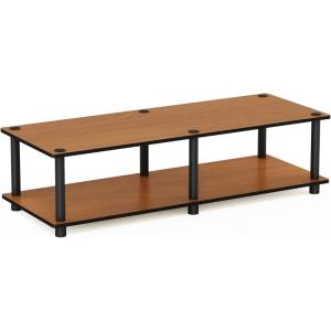 Furinno JUST Coffee Table, 3-Tier Modern Coffee Table with Open Shelf, Toolless Assembly Side Table, for Living Room, Bedroom, Home Office, White(Light Cherry/Black)