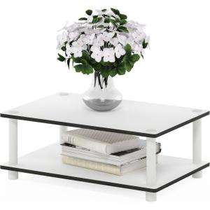 Furinno JUST Coffee Table, 3-Tier Modern Coffee Table with Open Shelf, Toolless Assembly Side Table, for Living Room, Bedroom, Home Office, White(Plain White/Plain White)