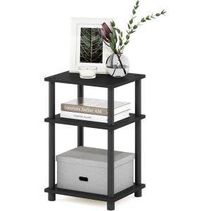 Furinno JUST Side Table, 3-Tier End Table, Open Shelves Night Stand, Bedside Table, Toolless Assembly, for Living Room, Bedroom, Bathroom, French Oak(Americano/Black)