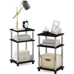 Furinno JUST Side Table, 3-Tier End Table, Open Shelves Night Stand, Bedside Table, Toolless Assembly, for Living Room, Bedroom, Bathroom, French Oak(Americano/Chrome)