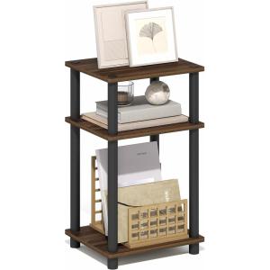 Furinno JUST Side Table, 3-Tier End Table, Open Shelves Night Stand, Bedside Table, Toolless Assembly, for Living Room, Bedroom, Bathroom, French Oak(Brown Walnut/Black)