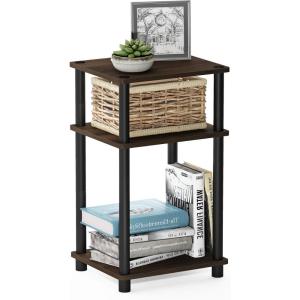 Furinno JUST Side Table, 3-Tier End Table, Open Shelves Night Stand, Bedside Table, Toolless Assembly, for Living Room, Bedroom, Bathroom, French Oak(Columbia Walnut/Black)