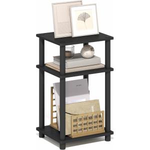 Furinno JUST Side Table, 3-Tier End Table, Open Shelves Night Stand, Bedside Table, Toolless Assembly, for Living Room, Bedroom, Bathroom, French Oak(Dark Americano)
