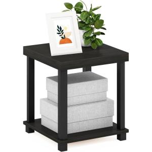 Furinno JUST Side Table, 3-Tier End Table, Open Shelves Night Stand, Bedside Table, Toolless Assembly, for Living Room, Bedroom, Bathroom, French Oak(Espresso/Black)