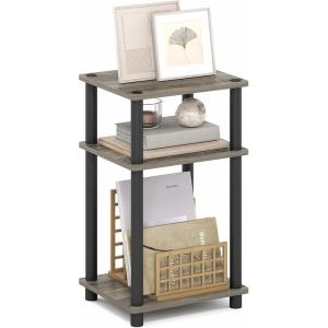 Furinno JUST Side Table, 3-Tier End Table, Open Shelves Night Stand, Bedside Table, Toolless Assembly, for Living Room, Bedroom, Bathroom, French Oak(Grey Oak/Black)