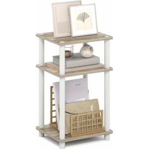 Furinno JUST Side Table, 3-Tier End Table, Open Shelves Night Stand, Bedside Table, Toolless Assembly, for Living Room, Bedroom, Bathroom, French Oak(Light Oak/White)