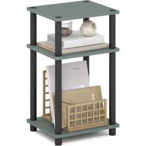 Furinno JUST Side Table, 3-Tier End Table, Open Shelves Night Stand, Bedside Table, Toolless Assembly, for Living Room, Bedroom, Bathroom, French Oak(Sage Green/Black)