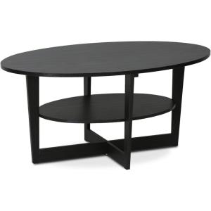 Furinno Jaya Simple Design Oval Coffee Table with Bin for Living Room, Walnut(Walnut)