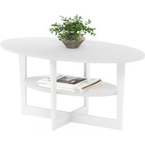 Furinno Jaya Simple Design Oval Coffee Table with Bin for Living Room, Walnut(White)