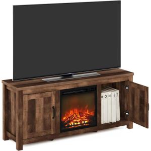 Furinno Jensen Farmhouse Barn Door Fireplace Stand with Storage Cabinet for TV up to 60 Inch, Rustic Brown(Rustic Brown)
