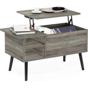 Furinno Jensen Living Room Wooden Leg Lift Top Coffee Table With Hidden Compartment and Side Open Storage Shelf, French Oak Grey(French Oak Grey)