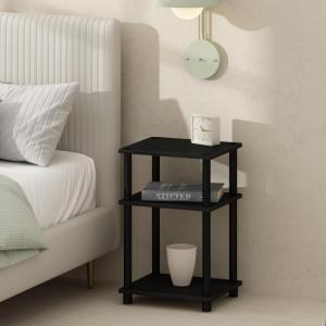 Furinno Just 3-Tier Turn-N-Tube Open Storage Nightstand, 1-Pack, Plastic Poles, Americano/Black(Americano/Black)