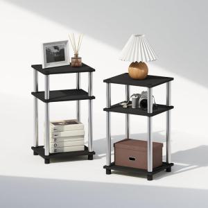 Furinno Just 3-Tier Turn-N-Tube Open Storage Nightstand, 1-Pack, Plastic Poles, Americano/Black(Americano/Stainless Steel)