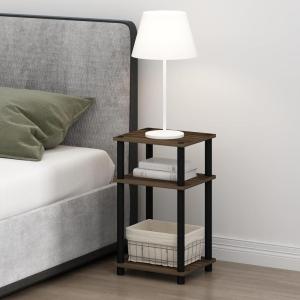 Furinno Just 3-Tier Turn-N-Tube Open Storage Nightstand, 1-Pack, Plastic Poles, Americano/Black(Columbia Walnut/Black)