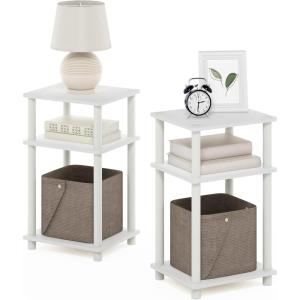 Furinno Just 3-Tier Turn-N-Tube Open Storage Nightstand, 1-Pack, Plastic Poles, Americano/Black(White/Espresso)