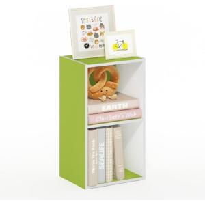 Furinno LUDER Book Shelf, 3-Cube Bookshelf, Bookcase with Open Shelves, 9.3 x 12 x 31.5, for Living Room, Bedroom, Home Office, White(White/Green)