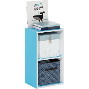 Furinno LUDER Book Shelf, 3-Cube Bookshelf, Bookcase with Open Shelves, 9.3 x 12 x 31.5, for Living Room, Bedroom, Home Office, White(White/Light Blue)