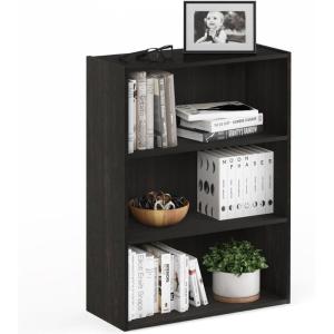 Furinno PASIR Book Shelf, 3-Tier Bookshelf, Storage Shelves Bookcase, 9.7 x 23.7 x 31.5, for Living Room, Bedroom, Home Office, Plain White(Blackwood)