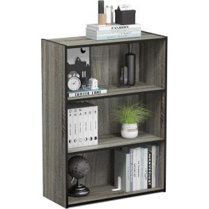 Furinno PASIR Book Shelf, 3-Tier Bookshelf, Storage Shelves Bookcase, 9.7 x 23.7 x 31.5, for Living Room, Bedroom, Home Office, Plain White(French Oak Grey)