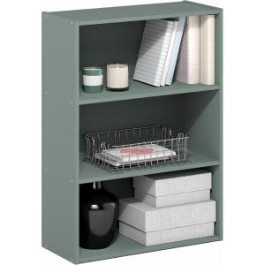 Furinno PASIR Book Shelf, 3-Tier Bookshelf, Storage Shelves Bookcase, 9.7 x 23.7 x 31.5, for Living Room, Bedroom, Home Office, Plain White(Sage Green)