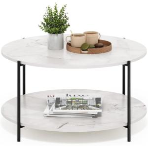 Furinno Simple Design Coffee Table, French Oak Grey/Black(Marble White/Black)