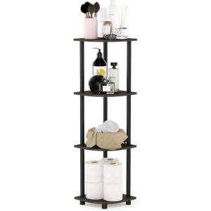 Furinno TURN-N-TUBE Corner Shelf, 3-Tier Corner Bookshelf, Display Storage Shelves with Open Shelves, for Organization and Storage, Living Room, Home Office, Garage, Amber Pine(Dark Brown Grain/Black)