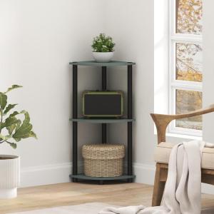 Furinno TURN-N-TUBE Corner Shelf, 3-Tier Corner Bookshelf, Display Storage Shelves with Open Shelves, for Organization and Storage, Living Room, Home Office, Garage, Amber Pine(Sage Green/Black)