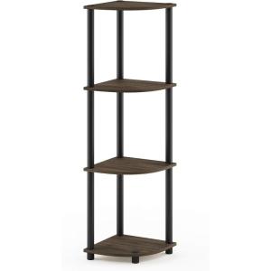 Furinno TURN-N-TUBE Corner Shelf, 3-Tier Corner Bookshelf, Display Storage Shelves with Open Shelves, for Organization and Storage, Living Room, Home Office, Garage, Amber Pine(Columbia Walnut/Black)