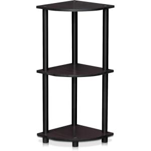 Furinno TURN-N-TUBE Corner Shelf, 3-Tier Corner Bookshelf, Display Storage Shelves with Open Shelves, for Organization and Storage, Living Room, Home Office, Garage, Amber Pine(Dark Walnut)