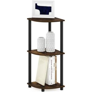 Furinno TURN-N-TUBE Corner Shelf, 3-Tier Corner Bookshelf, Display Storage Shelves with Open Shelves, for Organization and Storage, Living Room, Home Office, Garage, Amber Pine(Amber Pine/Black)