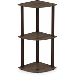 Furinno TURN-N-TUBE Corner Shelf, 3-Tier Corner Bookshelf, Display Storage Shelves with Open Shelves, for Organization and Storage, Living Room, Home Office, Garage, Amber Pine(Walnut/Brown)