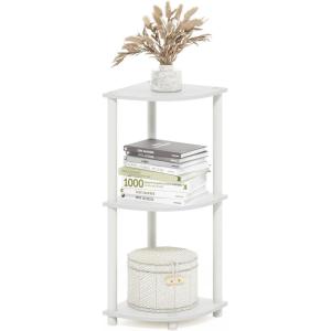 Furinno TURN-N-TUBE Corner Shelf, 3-Tier Corner Bookshelf, Display Storage Shelves with Open Shelves, for Organization and Storage, Living Room, Home Office, Garage, Amber Pine(White/White)