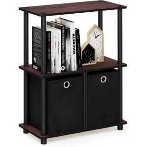 Furinno TURN-N-TUBE Corner Shelf, 5-Tier Corner Bookshelf, Open Storage Shelves, for Organization and Storage, Living Room, Home Office, Garage, Bedroom, Espresso(Dark Cherry)
