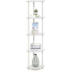 Furinno TURN-N-TUBE Corner Shelf, 5-Tier Corner Bookshelf, Open Storage Shelves, for Organization and Storage, Living Room, Home Office, Garage, Bedroom, Espresso(White/White)