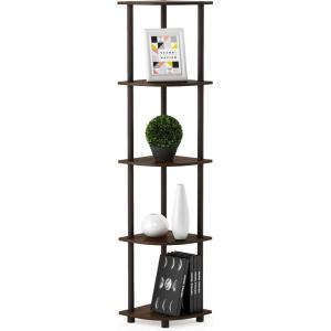 Furinno TURN-N-TUBE Corner Shelf, 5-Tier Corner Bookshelf, Open Storage Shelves, for Organization and Storage, Living Room, Home Office, Garage, Bedroom, Espresso(Walnut/Brown)