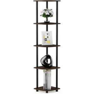 Furinno TURN-N-TUBE Corner Shelf, 5-Tier Corner Bookshelf, Open Storage Shelves, for Organization and Storage, Living Room, Home Office, Garage, Bedroom, Espresso(Columbia Walnut/Black)