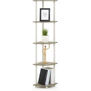 Furinno TURN-N-TUBE Corner Shelf, 5-Tier Corner Bookshelf, Open Storage Shelves, for Organization and Storage, Living Room, Home Office, Garage, Bedroom, Espresso(Sonoma Oak/White)
