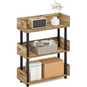 Furinno TURN-N-TUBE Corner Shelf, 5-Tier Corner Bookshelf, Open Storage Shelves, for Organization and Storage, Living Room, Home Office, Garage, Bedroom, Espresso(Flagstaff Oak/Black)