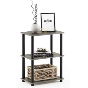 Furinno TURN-N-TUBE Corner Shelf, 5-Tier Corner Bookshelf, Open Storage Shelves, for Organization and Storage, Living Room, Home Office, Garage, Bedroom, Espresso(French Oak Grey/Black)