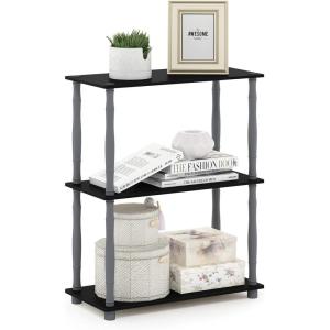 Furinno TURN-N-TUBE Corner Shelf, 5-Tier Corner Bookshelf, Open Storage Shelves, for Organization and Storage, Living Room, Home Office, Garage, Bedroom, Espresso(Black/Grey)