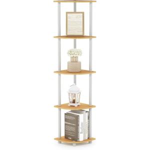 Furinno TURN-N-TUBE Corner Shelf, 5-Tier Corner Bookshelf, Open Storage Shelves, for Organization and Storage, Living Room, Home Office, Garage, Bedroom, Espresso(Beech/White)