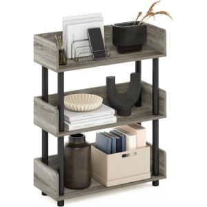 Furinno TURN-N-TUBE Corner Shelf, 5-Tier Corner Bookshelf, Open Storage Shelves, for Organization and Storage, Living Room, Home Office, Garage, Bedroom, Espresso(French Oak/Black)