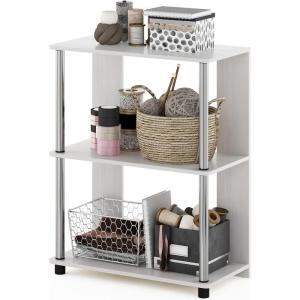 Furinno TURN-N-TUBE Corner Shelf, 5-Tier Corner Bookshelf, Open Storage Shelves, for Organization and Storage, Living Room, Home Office, Garage, Bedroom, Espresso(White Oak/Stainless Steel)