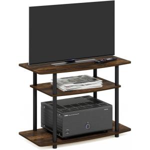 Furinno Turn-N-Tube No Tools 3-Tier Entertainment Center TV Stand for TV up to 32 Inch, Plastic Round Tubes, Espresso/black(Amber Pine/Black)
