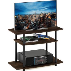 Furinno Turn-N-Tube No Tools 3-Tier Entertainment Center TV Stand for TV up to 32 Inch, Plastic Round Tubes, Espresso/black(Columbia Walnut/Black)