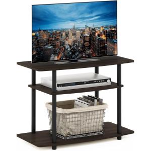 Furinno Turn-N-Tube No Tools 3-Tier Entertainment Center TV Stand for TV up to 32 Inch, Plastic Round Tubes, Espresso/black(Dark Brown/Black)