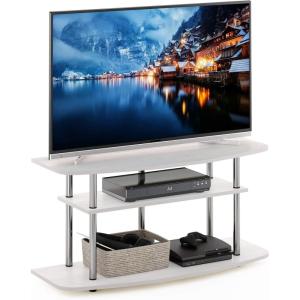 Furinno Turn-N-Tube No Tools 3-Tier Entertainment Center TV Stand for TV up to 32 Inch, Plastic Round Tubes, Espresso/black(White Oak)