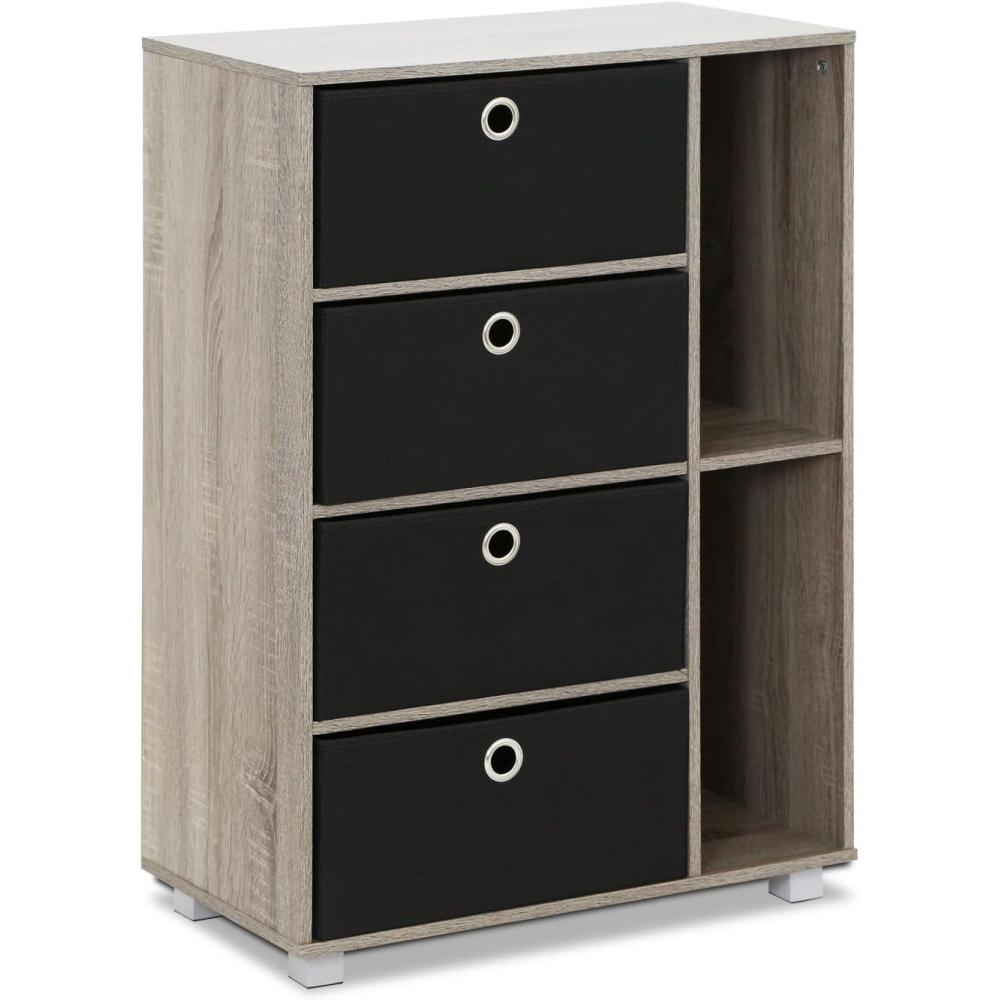 imageFURINNO Andrey Multipurpose Storage Cabinet French Oak GreyBlackFrench Oak GreyBlack
