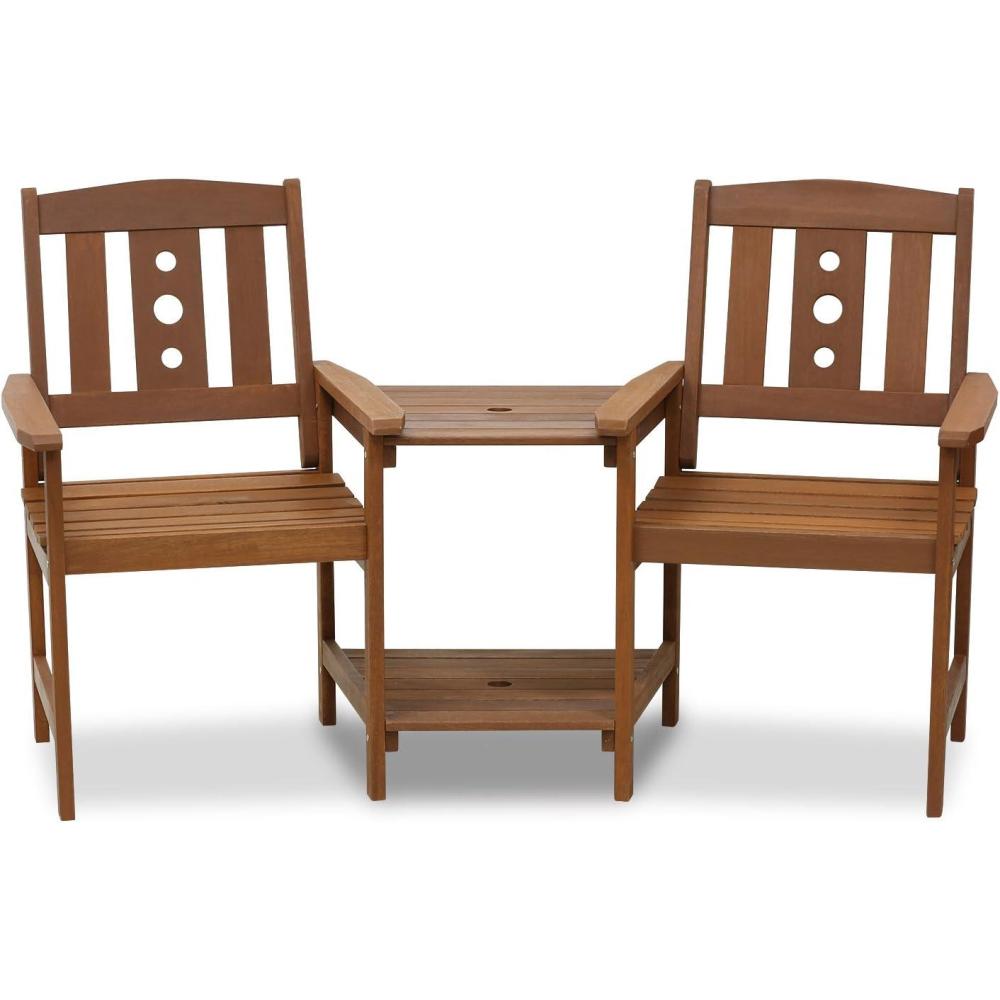 imageFURINNO Tioman Hardwood Patio Furniture Set C 3 Piece Bistro Set NaturalSet A
