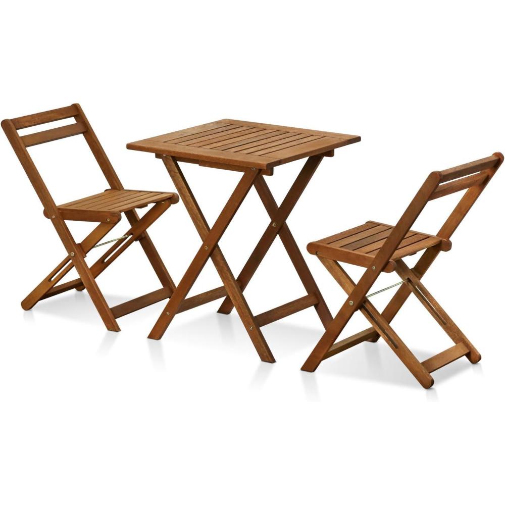 imageFURINNO Tioman Hardwood Patio Furniture Set C 3 Piece Bistro Set NaturalSet C